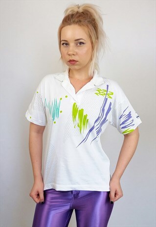 VINTAGE 80'S ADIDAS TREFOIL LOGO POLO T-SHIRT GRAPHIC PRINT