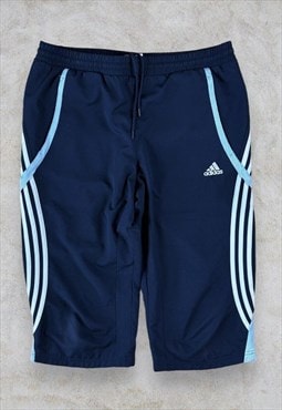 Vintage Adidas Blue Shorts Striped Sports Gym Long Climacool