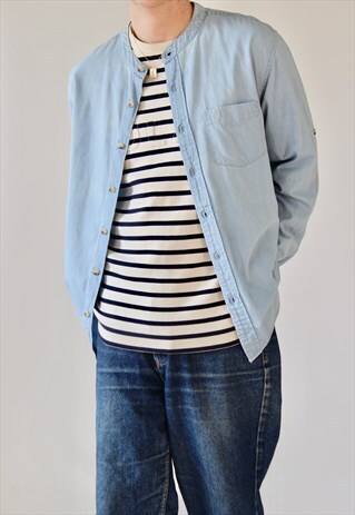 VINTAGE BLUE GRANDAD COLLARED SHIRT