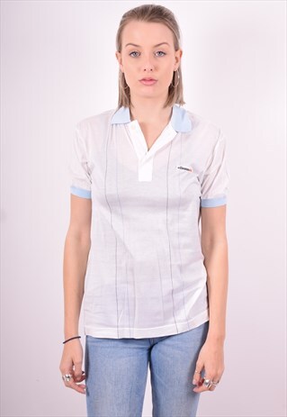 ELLESSE WOMENS VINTAGE POLO SHIRT MEDIUM WHITE 90'S