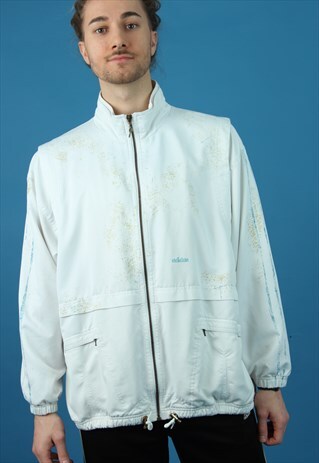 WHITE PRINTED ADIDAS SHELLSUIT TENNIS JACKET.