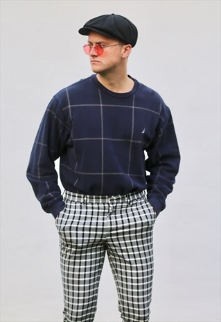 NAUTICA USA 90S WINDOWPANE CHECK VINTAGE SWEATSHIRT