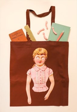 Creepy Doll Brown Tote Bag