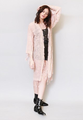 VINTAGE STYLE BLUSH PINK VELVET TASSEL FESTIVAL KIMONO