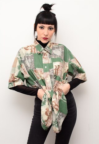 VINTAGE 90'S ABSTRACT INDIE PATTERNED OVERSIZED SHIRT