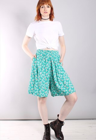 VINTAGE 80S FLORAL HIGH WAISTED CULOTTE SHORTS