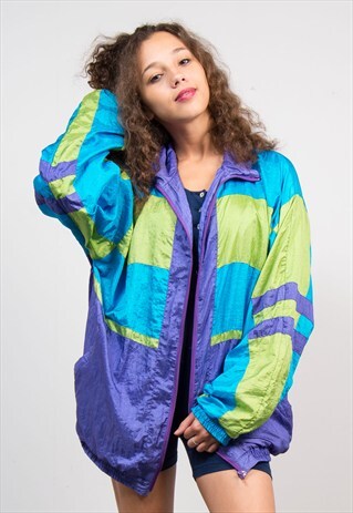 VINTAGE 90'S BRIGHT COLOURBLOCK SHELL TRACKSUIT TOP