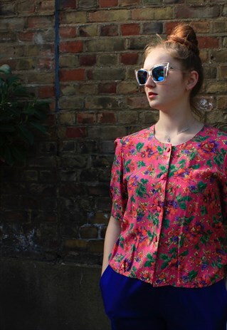 VINTAGE 80'S PINK FLORAL BLOUSE