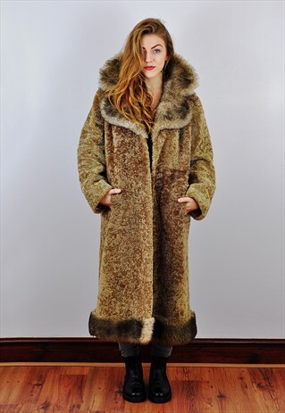 VINTAGE 70'S FAUX FUR TRIM REVERSE SHEEPSKIN SHEARLING COAT