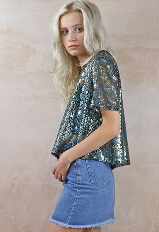 PEACOCK BLING SEQUIN BOX TOP