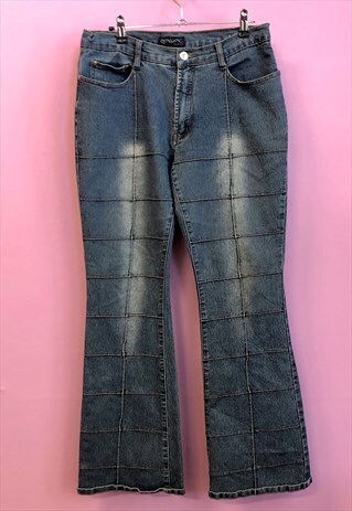 VINTAGE 00S Y2K LOW WAISTED FLARED DENIM TROUSERS