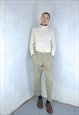 VINTAGE 80'S RETRO WIDE LEG STRAIGHT SUIT TROUSERS IN CREAM