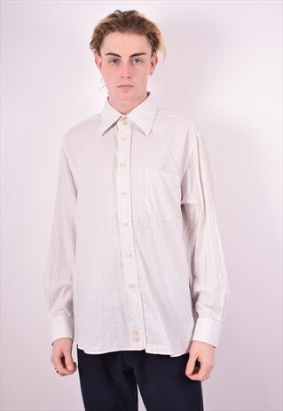 BALMAIN MENS VINTAGE SHIRT XXL WHITE CHECK 90'S