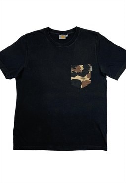 Carhartt Vintage Mens Black Tee With Camouflage Patch Pocket