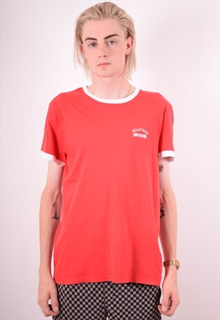 TOMMY HILFIGER MENS VINTAGE T-SHIRT TOP LARGE RED 90S