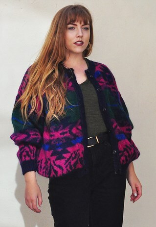 VINTAGE ABSTRACT PATTERNED KNIT CARDIGAN