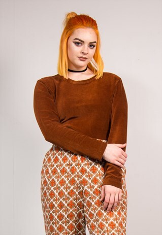 VINTAGE 90'S TAN RIBBED VELVET TOP T-SHIRT