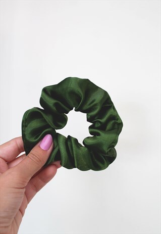 OLIVE GREEN SATIN HAIR BAND SCRUNCHIE