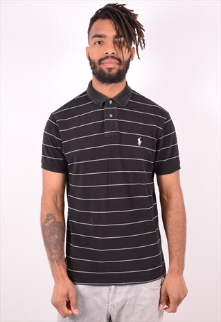 POLO RALPH LAUREN MENS VINTAGE POLO SHIRT LARGE BLACK STRIPE
