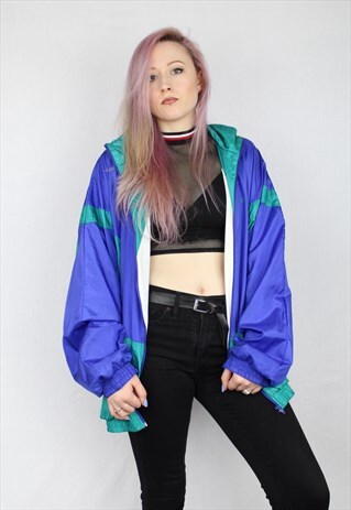 VINTAGE SHELL SUIT JACKET WINDBREAKER IN BLUE AND GREEN