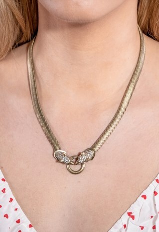 VINTAGE KITSCH DOUBLE LEOPARD HEAD DIAMANTE NECKLACE