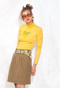 Vintage Y2K Reworked Top in Yellow w Eat Acid Butterfly
