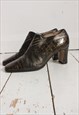 VINTAGE 1980S BRONZE FAUX CROC SKIN REAL LEATHER ANKLE BOOTS