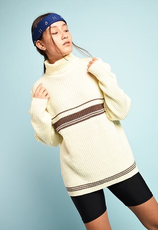 VINTAGE 90'S RETRO MINIMALIST TURTLENECK KNITTED JUMPER
