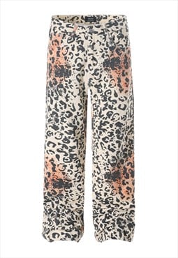 Bleached leopard jeans animal print denim trousers orange