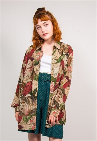 VINTAGE 90'S OVERSIZE FLORAL PATTERN SHIRT