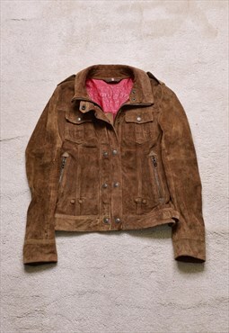 Women's Superdry Saddler Brown Leather Suede Jacket
