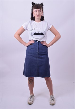 VINTAGE 70'S BLUE DENIM A LINE SKIRT SIZE 6 TO SMALL 8