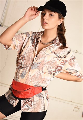 90'S RETRO ETHNIC PRINT FESTIVAL LOOSE-FITTING BLOUSE TOP