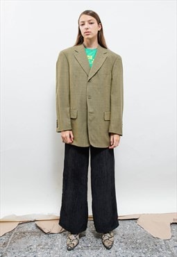 Vintage 80s Moss Green Prolonged Textured Women Blazer L