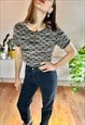 1990'S VINTAGE BLACK AND TAN BOUCLE TEXTURED KNIT TOP