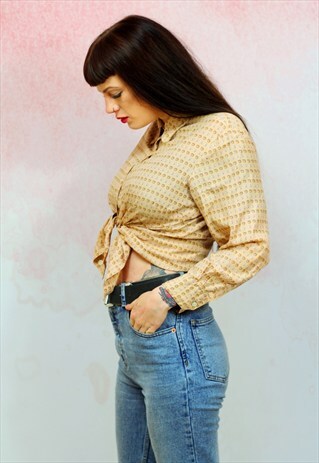 1970S VINTAGE PURE SILK BEIGE PATTERNED SHIRT
