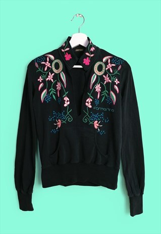 VINTAGE 90'S FORNARINA DEEP V-NECK STITCH EMBROIDERY JUMPER