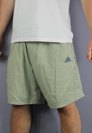 VINTAGE ADIDAS SHORTS IN KHAKI/SEA GREEN WITH POCKETS, EMBRO