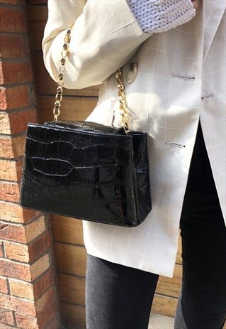 BLACK MINI CROC HANDLE CROSSBODY BAG