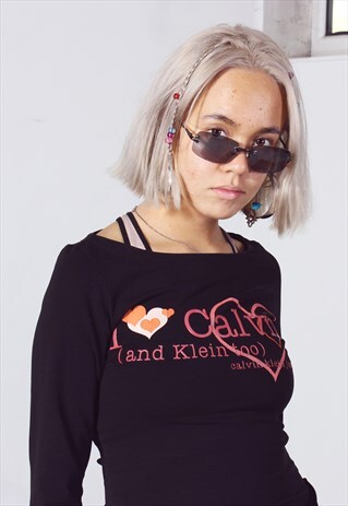 VINTAGE CALVIN KLEIN BLACK PRINTED HEART LOGO TOP