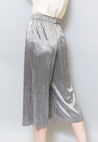 VINTAGE STYLE 1980'S METALLIC WIDE LEG CROPPED TROUSERS