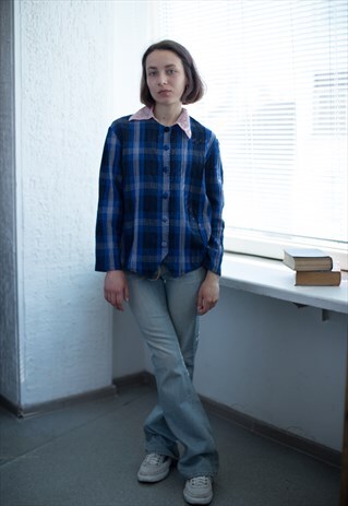 VINTAGE 70'S CHECKED JACKET IN BLUE