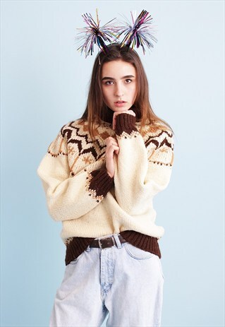 80'S RETRO WOOL OVERSIZED ICELANDIC NORDIC JUMPER