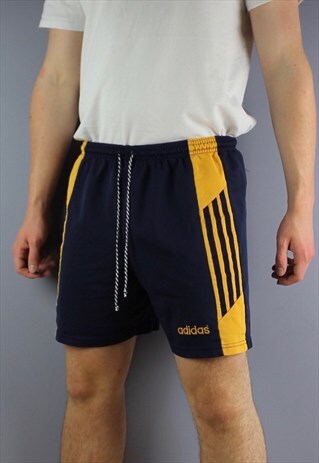 VINTAGE ADIDAS SHORTS IN NAVY WITH EMBROIDERED LOGO AND DRAW