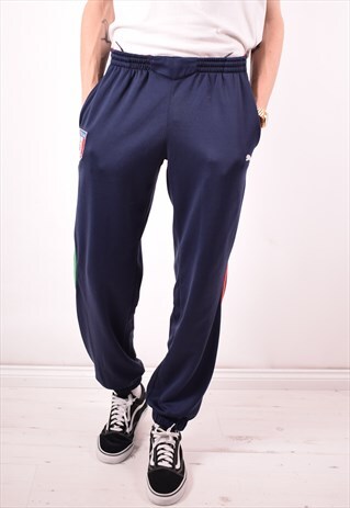 PUMA MENS VINTAGE TRACKSUIT TROUSERS SMALL BLUE 90S