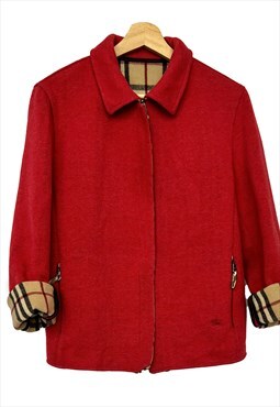 Strawberry red wool vintage Burberry jacket. Size M