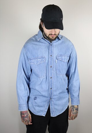 VINTAGE 80'S VALENTINO HEAVY DENIM OVER-SHIRT WITH LOGO