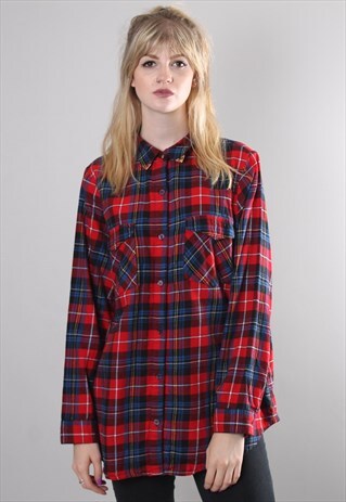VINTAGE 90S RED CHECK OVERSIZE FLANNEL SHIRT