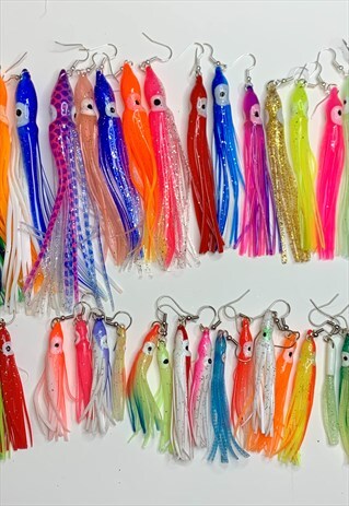 HANDMADE OCEANIC JELLY DISCO SQUID UNISEX FESTIVAL EARRRINGS