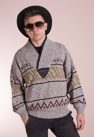 VINTAGE CARDIGAN, 90S MENS KNITTED SPORTSWEAR PULLOVER